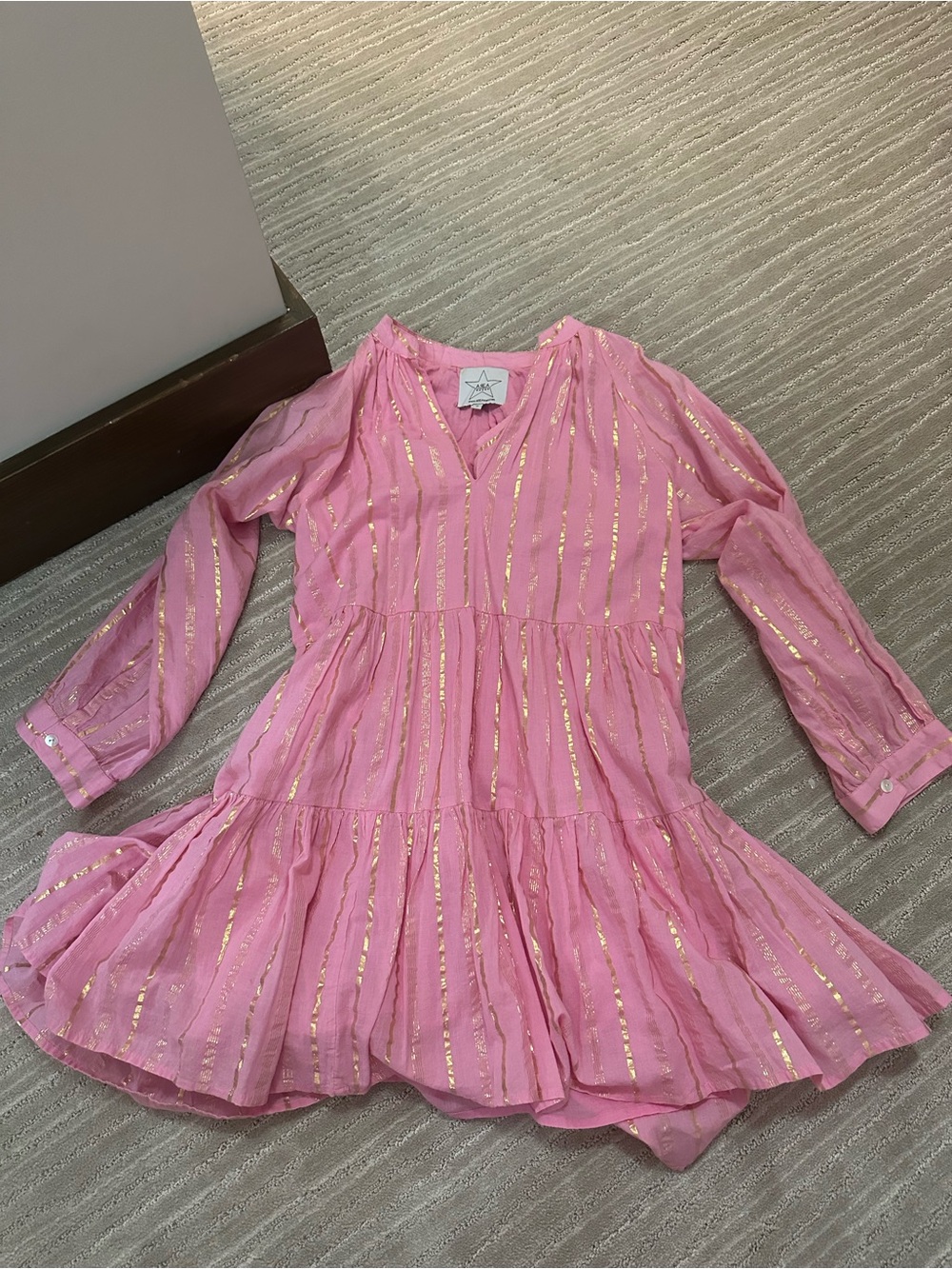 Women’s ' Pink Gold-Striped Tiered Dress